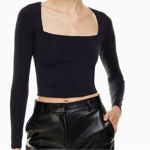Aritzia Contour Square Neck Long Sleeve Black Shirt Size S